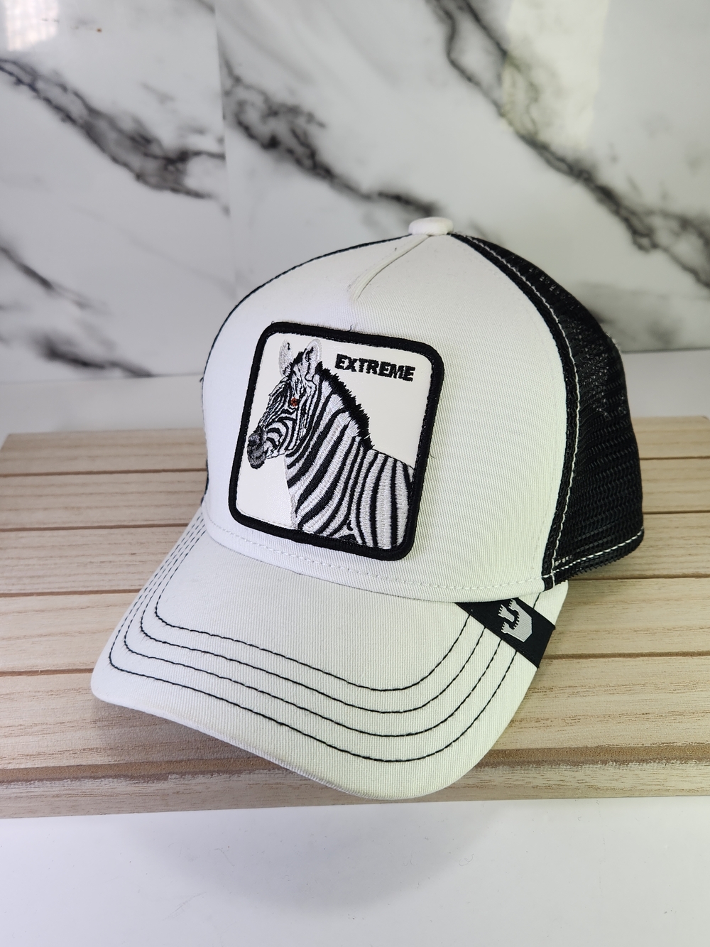 The Farm Goorin Bros YOUTH Zebra Extreme Little Stripe White and Black Trucker.